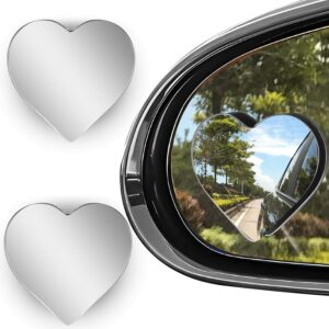 2 pack heart blind spot mirrors, wide angle convex rearview side mirrors, cute frameless stick on car accessories for women, suvs, and trucks