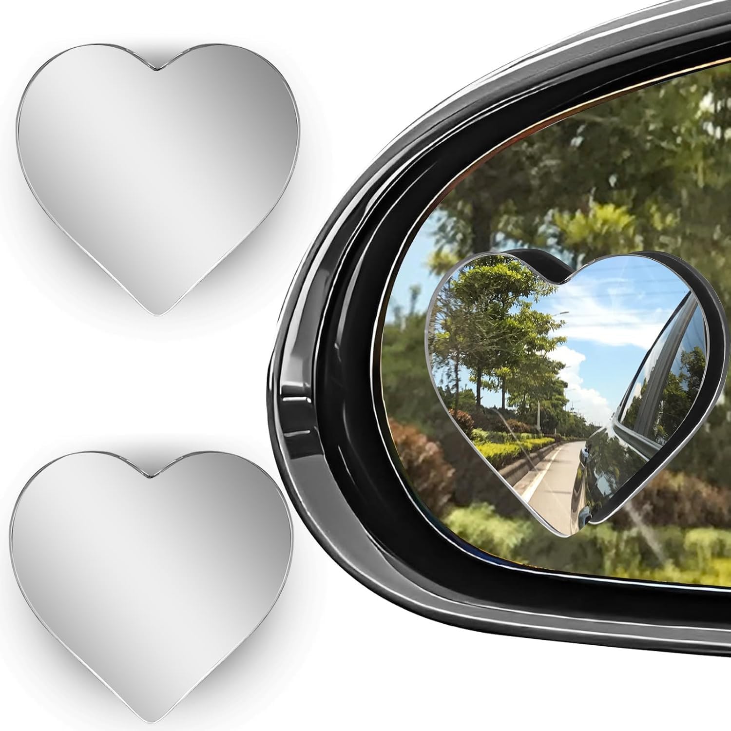 2 pack heart blind spot mirrors, wide angle convex rearview side mirrors, cute frameless stick on car accessories for women, suvs, and trucks 2 pack heart blind spot mirrors, wide angle convex rearview side mirrors, cute frameless stick on car accessories for women, suvs, and trucks