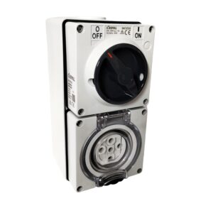 5 pin 20 amp 3 phase combination switched socket outlet 20a ip66 white