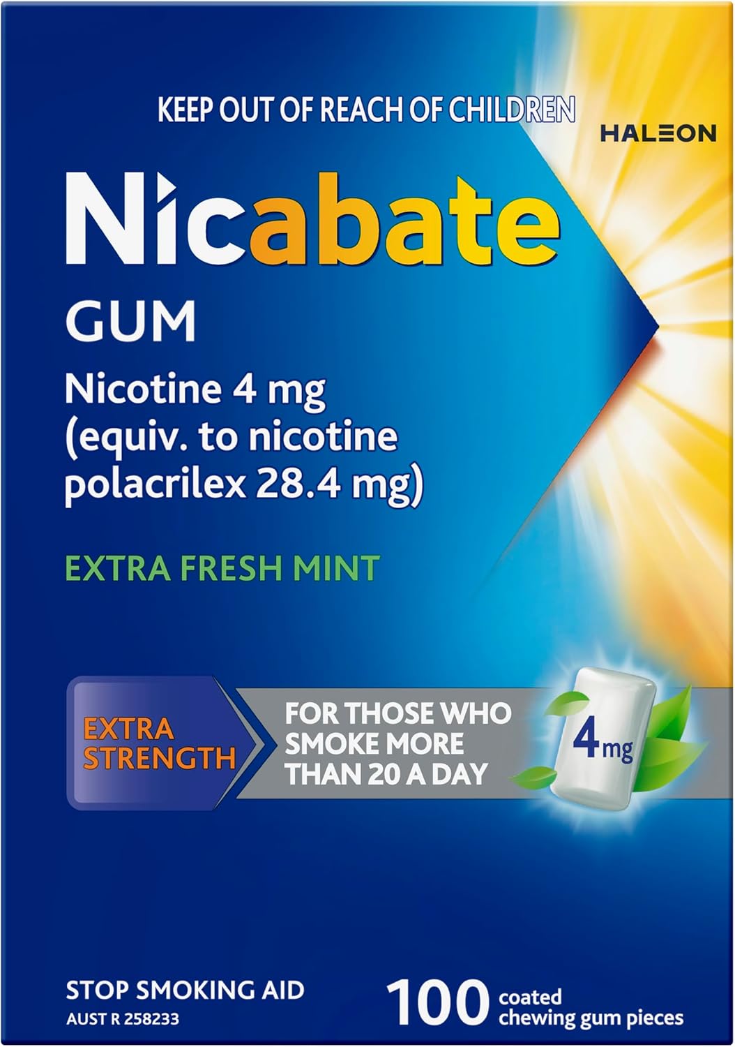 nicabate extra strength extra fresh mint 4mg nicotine gum (pack of 100) nicabate extra strength extra fresh mint 4mg nicotine gum (pack of 100)