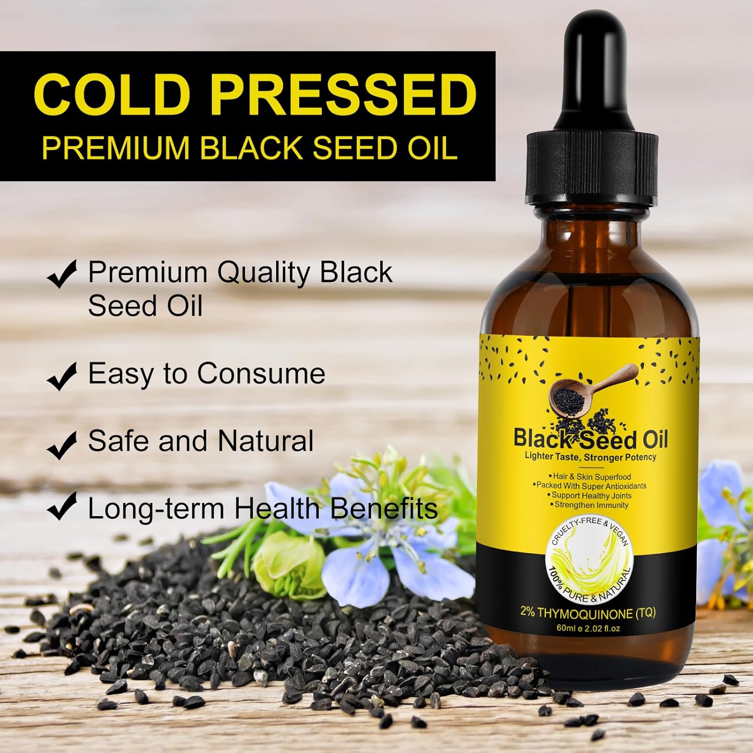 black seed oil, organic black seed oil cold pressed, pure and natural liquid promote hair growth, skin cares, nourishes and hydrates hair 2.02 fl oz black seed oil, organic black seed oil cold pressed, pure and natural liquid promote hair growth, skin cares, nourishes and hydrates hair 2.02 fl oz