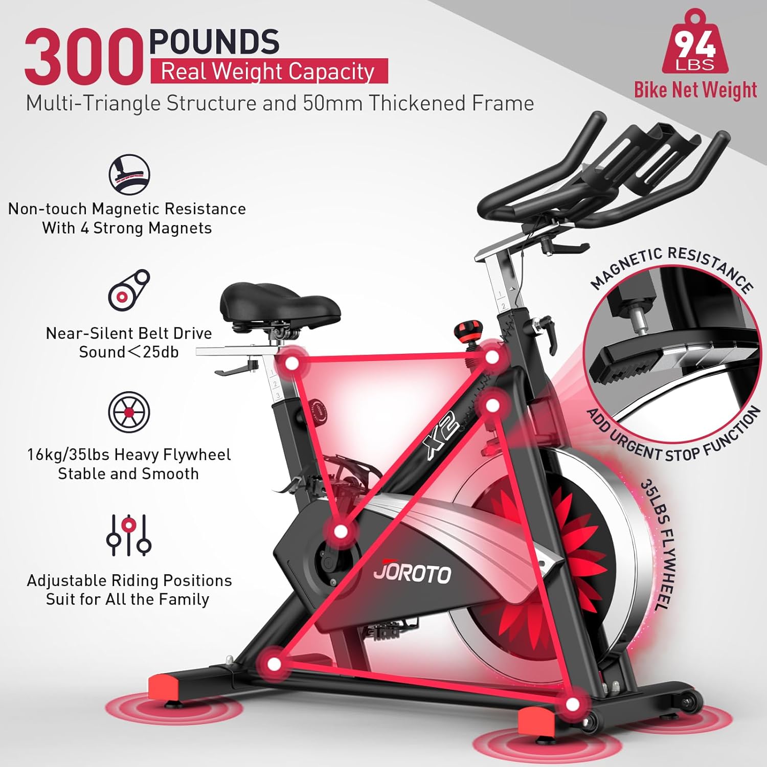 joroto x2 stationary exercise bike | x2pro bluetooth magnetic belt drive indoor cycling bike, 300/330 pounds loads + 44 days free kinomap membership joroto x2 stationary exercise bike | x2pro bluetooth magnetic belt drive indoor cycling bike, 300/330 pounds loads + 44 days free kinomap membership