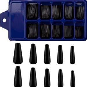 savita 100pcs extra long press on nails acrylic artificial fake nails coffin long ballerina full cover false nails for nail art, nail salon supplies (10 sizes) (black)