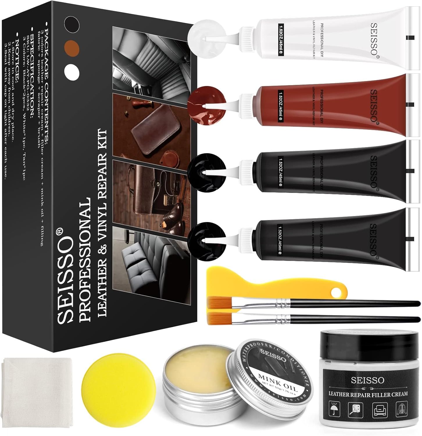 black leather repair kit for furniture, car seat, sofa, boot, shoes dye and filler with mink oil brown white vinyl restorer for cat scratch, burn holes black leather repair kit for furniture, car seat, sofa, boot, shoes dye and filler with mink oil brown white vinyl restorer for cat scratch, burn holes