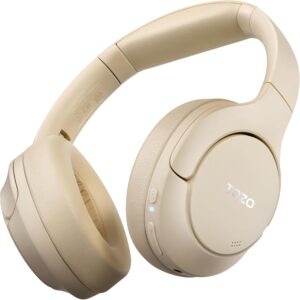 tozo ht2 hybrid active noise cancelling wireless headphones, 60h playtime lossless audio over ear bluetooth headphones, hi res audio deep bass foldable lightweight headset for workout khaki