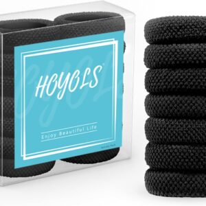 hoyols black seamless hair ties for thick hair, no damage ponytail holders elastics scrunchies for women girls (black)