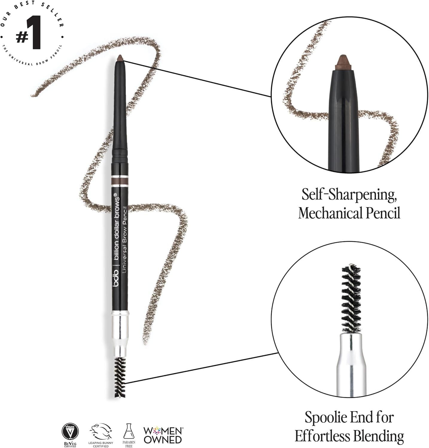 billion dollar brows universal eyebrow pencil – dual ended design with precision tip & spoolie, matte finish, waterproof, easy to use, vegan & cruelty free for perfectly defined brows billion dollar brows universal eyebrow pencil – dual ended design with precision tip & spoolie, matte finish, waterproof, easy to use, vegan & cruelty free for perfectly defined brows