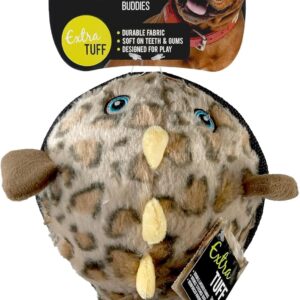 ruff play extra tuff plush blowfish dog toy, brown dog teething toy, chew toys, extremely durable, for aggressive chewers, extra tough dog toys, aids dogs dental health