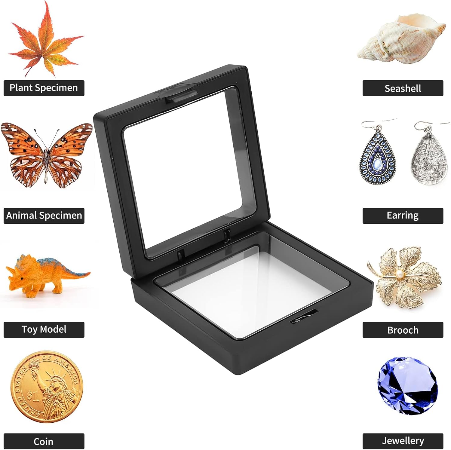 4pcs 3d floating frame with stand, challenge coin display holder, small shadow box for earrings, rings, brooch, military medal, black, 2.75x2.75 inches 4pcs 3d floating frame with stand, challenge coin display holder, small shadow box for earrings, rings, brooch, military medal, black, 2.75x2.75 inches