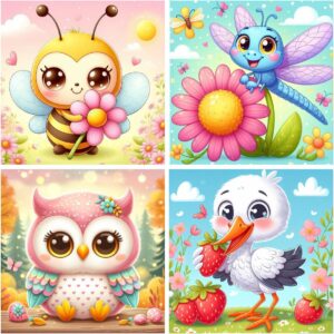 mxcfzx 4 pack paint by numbers for kids easy acrylic watercolor paint numbers canvas arts for ages 8 12, oil painting kits for decoration 8x8in