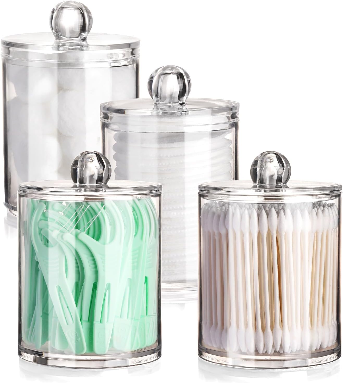 tbestmax 4 pack qtip holder restroom bathroom organizers with clear plastic apothecary jars for cotton swab, round pads, floss tbestmax 4 pack qtip holder restroom bathroom organizers with clear plastic apothecary jars for cotton swab, round pads, floss