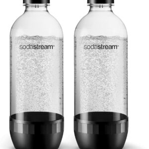 sodastream standard black 1 litre bottle, twin pack | carbonating water bottle | bpa free & dishwasher safe | hermetic sealing lid | compatible with most models | easy soda making, 1l, plastic