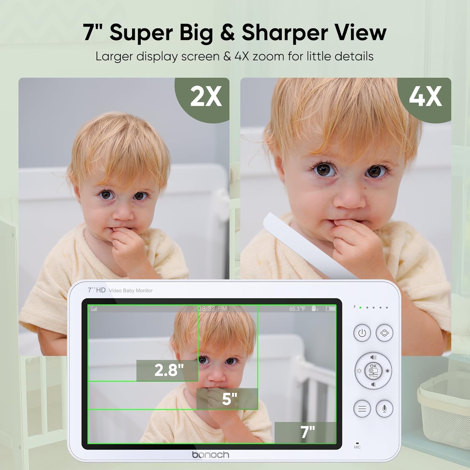 bonoch 7" 720p baby monitor with camera and night vision, video baby camera monitor no wifi with 6000mah battery, 2 way talk, temperature, hack proof, remote ptz, 8 lullabies bonoch 7" 720p baby monitor with camera and night vision, video baby camera monitor no wifi with 6000mah battery, 2 way talk, temperature, hack proof, remote ptz, 8 lullabies