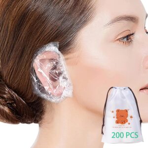 200 pack disposable ear covers, waterproof elastic ear protector caps for shower, bathing & hair dye