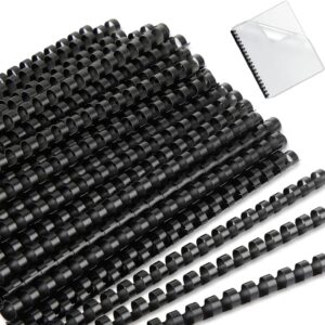 wezchughaol 50 pcs black plastic comb binding spines 16mm, 21 rings for binding paper sheets up to 120 sheets, durable bookbinding supplies for office & school