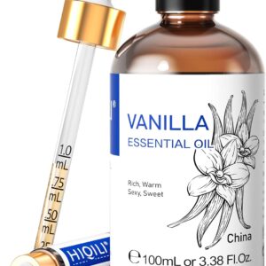 hiqili vanilla essential oil strong fragrance and lasting for diffuser,body bath,candle making 3.38 fl oz
