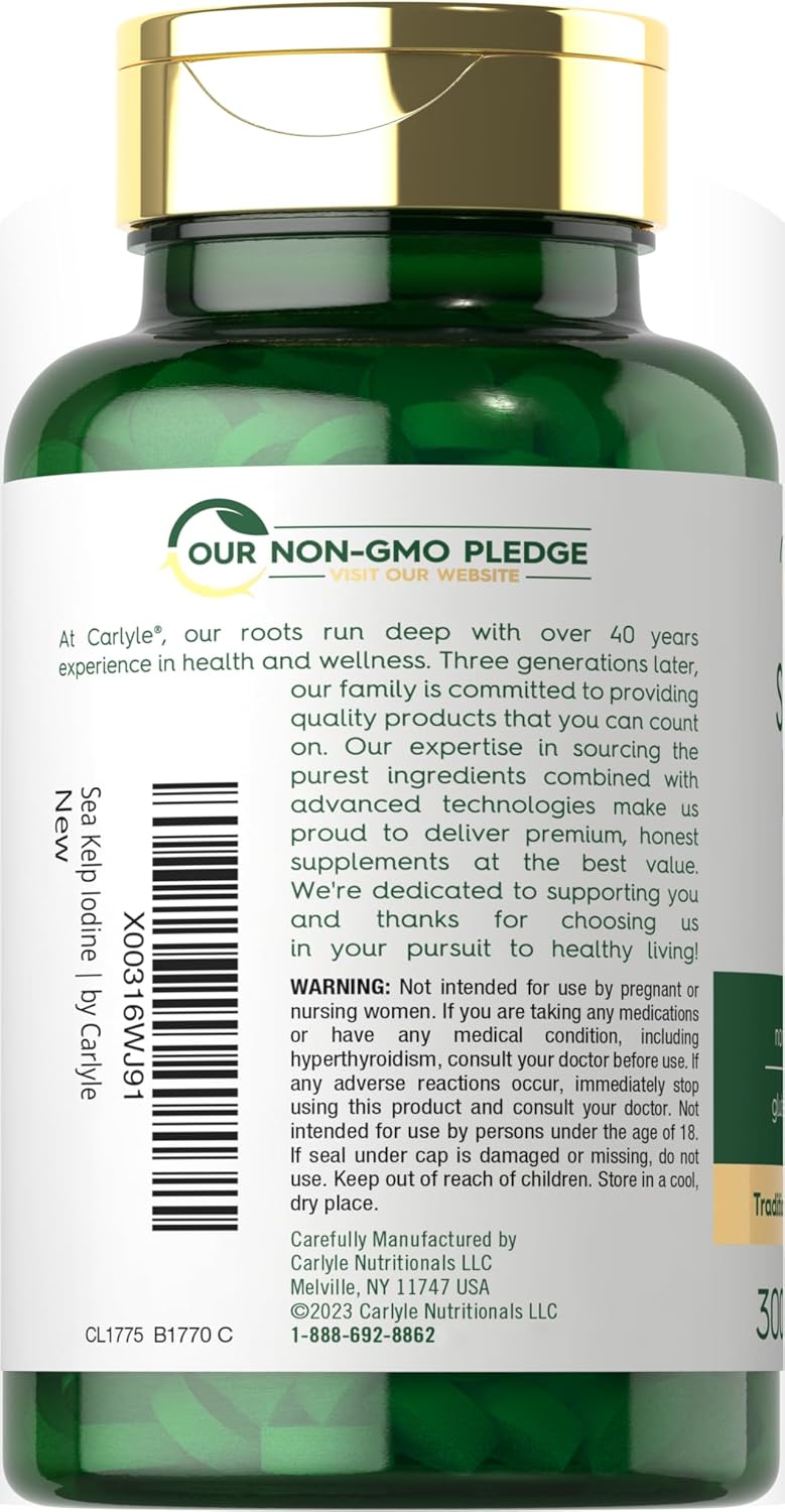 sea kelp iodine | 225mcg | 500 tablets | non gmo, gluten free | traditional herb supplement | by carlyle sea kelp iodine | 225mcg | 500 tablets | non gmo, gluten free | traditional herb supplement | by carlyle