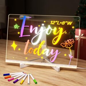 upgraded 2.0 led drawing board for kids, rewritable light up drawing board contains seven colored pens and triangular stand (m: 7.87 * 7.87 inches)