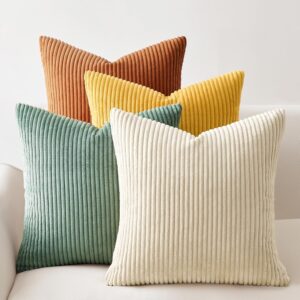 gioia casa corduroy velvet cushion covers soft velvet fabric with hidden zipper rainbow, 45cm x 45cm (pack of 4)