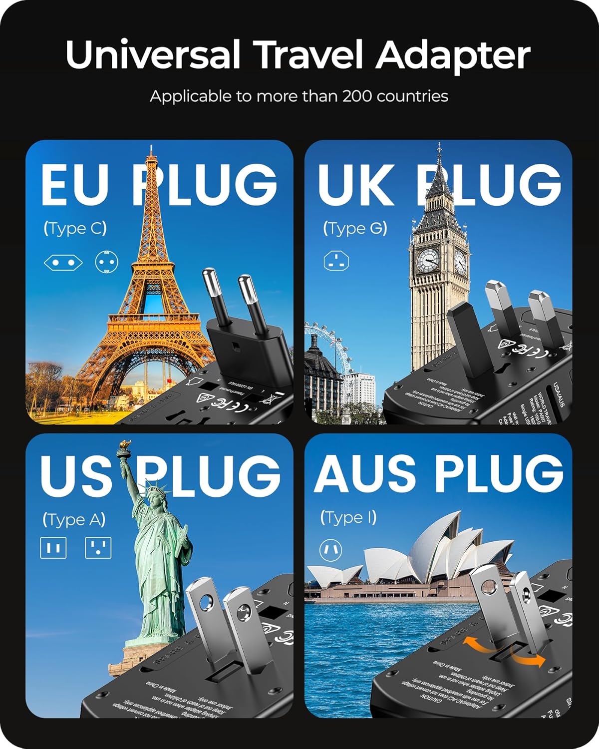 lencent universal travel adapter, international charger with 2 usb ports and type c pd fast charging adaptor for iphone, tablet, gopro. for over 200 countries type a/c/g/i (usa, japan, uk, eu, aus) lencent universal travel adapter, international charger with 2 usb ports and type c pd fast charging adaptor for iphone, tablet, gopro. for over 200 countries type a/c/g/i (usa, japan, uk, eu, aus)