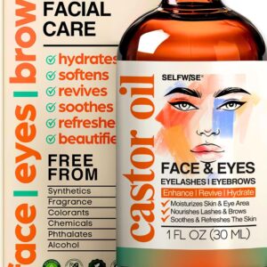 selfwise organic castor oil face moisturizer for eyelashes, eyebrows, wrinkles with jojoba, rosehip, grapeseed, squalane, palmarosa, bergamot, and vitamin e, skin care for oily, dry skin, 1oz