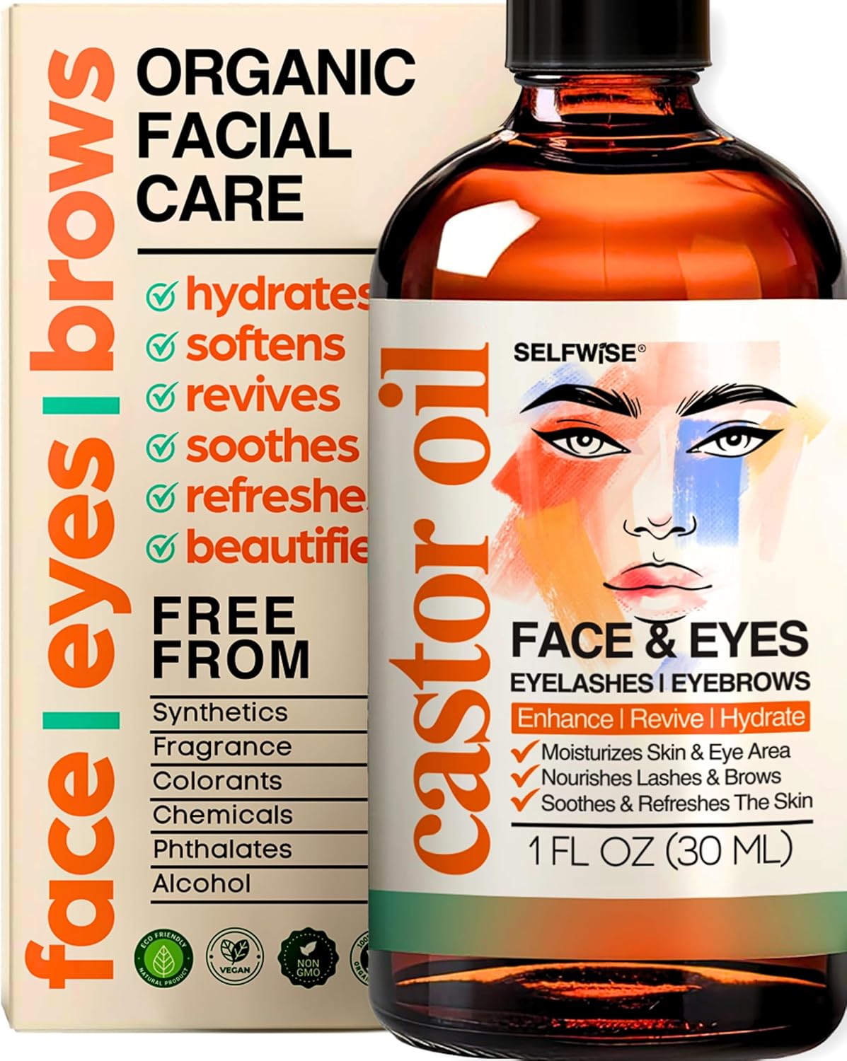 selfwise organic castor oil face moisturizer for eyelashes, eyebrows, wrinkles with jojoba, rosehip, grapeseed, squalane, palmarosa, bergamot, and vitamin e, skin care for oily, dry skin, 1oz selfwise organic castor oil face moisturizer for eyelashes, eyebrows, wrinkles with jojoba, rosehip, grapeseed, squalane, palmarosa, bergamot, and vitamin e, skin care for oily, dry skin, 1oz