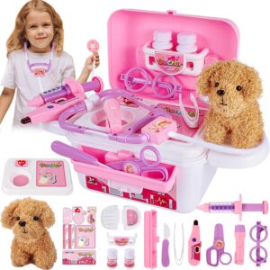 hyakids veterinarian case, veterinarian toy, doctor's case, children, doctor case children with dog toy, veterinarian play set, role play toy for girls boys from 3 years
