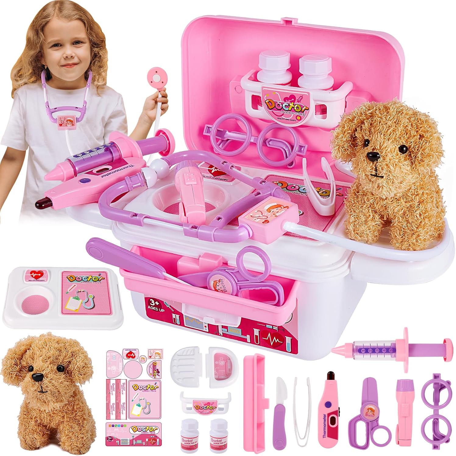 hyakids veterinarian case, veterinarian toy, doctor's case, children, doctor case children with dog toy, veterinarian play set, role play toy for girls boys from 3 years hyakids veterinarian case, veterinarian toy, doctor's case, children, doctor case children with dog toy, veterinarian play set, role play toy for girls boys from 3 years