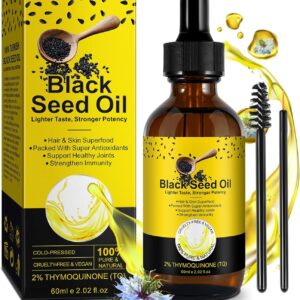 black seed oil, organic black seed oil cold pressed, pure and natural liquid promote hair growth, skin cares, nourishes and hydrates hair 2.02 fl oz