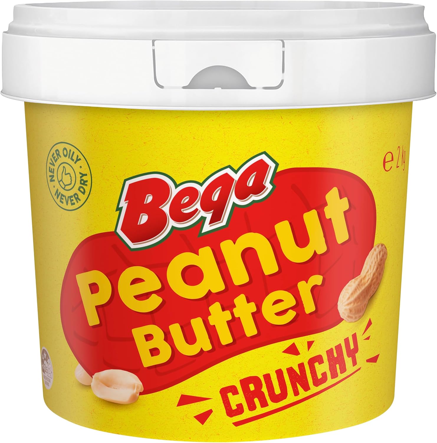bega crunchy peanut butter, never oily never dry, bulk pail 2kg bega crunchy peanut butter, never oily never dry, bulk pail 2kg