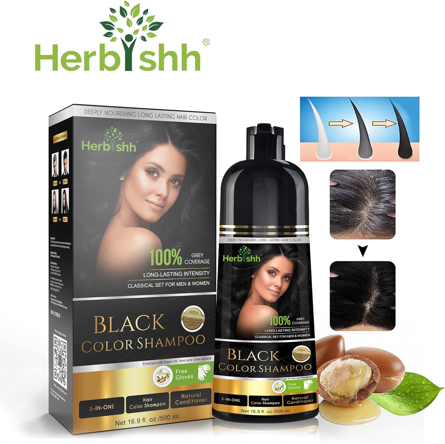 herbishh hair color shampoo for gray hair – magic hair dye shampoo – colors hair in minutes–long lasting–500 ml–3 in 1 color–ammonia free (black) herbishh hair color shampoo for gray hair – magic hair dye shampoo – colors hair in minutes–long lasting–500 ml–3 in 1 color–ammonia free (black)
