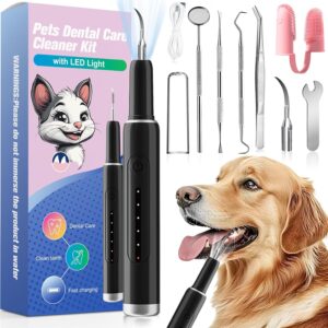 dog tartar remover for teeth, with led light, dog teeth cleaning kit plaque and tartar remover, pet tooth brushing kit with 5 modes for dogs and cats