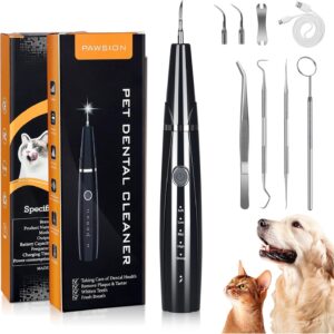 pawsion ultrasonic dog plaque and tartar remover, teeth cleaning kit for pets, rechargeable dental scraper for pets, 5 modes with 3 cleaning heads and led light