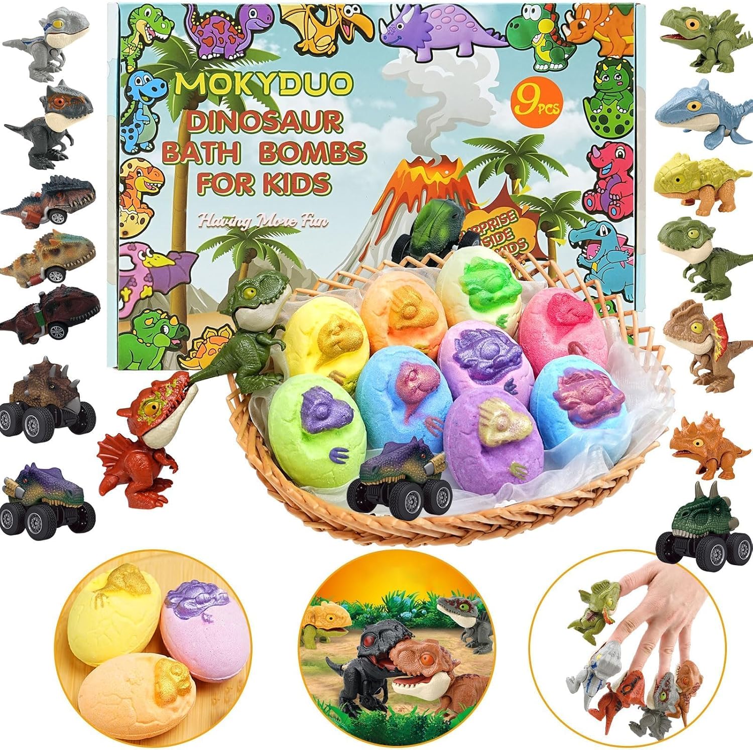 mokyduo bath bombs for kids with surprise toys,9 pack kids bath bombs with dinosaur bath toys inside, natural bubble bath fizzy balls, ideal birthday,christmas,children's day for girls boys mokyduo bath bombs for kids with surprise toys,9 pack kids bath bombs with dinosaur bath toys inside, natural bubble bath fizzy balls, ideal birthday,christmas,children's day for girls boys