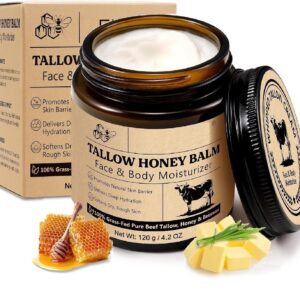 whipped tallow balm for face & body 100% grass fed tallow with honey & beeswax for deep hydration & nourishment oil free, unscented, fast absorption 120g / 4.2oz