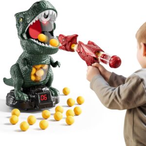 mskoler movable dinosaur shooting toys for kids 3 4 5 6 7+ years, tyrannosaurus shooting game with water mist spray and pterosaur air pump foam shooting toys (navy)