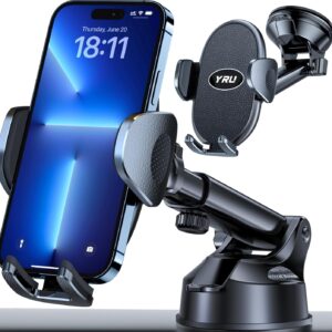 [2025 upgraded] yru universal car phone holder mount【 360° rotatable &strong suction】 cell phone holder for car dashboard windshield phone holder stand for iphone 16 15 14 13, classic black