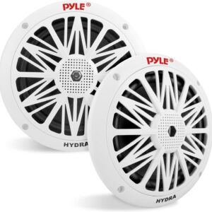 pyle plmr62 dual 6.5'' water resistant marine speakers, 2 way full range stereo sound, built in tweeters, 200 watt, white (pair)