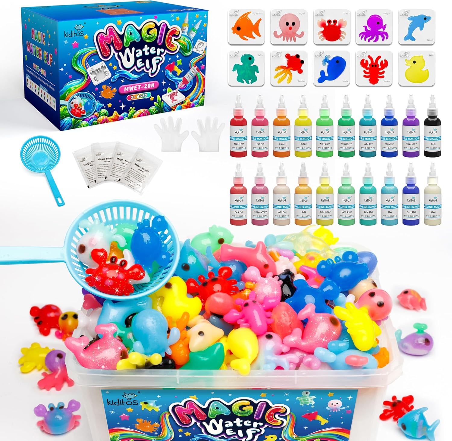 kiditos magic water elf toy kit–squishies for kids, 20 gels & 10 molds, magic gel water pets sensory toy, fun diy craft kit,party favors, birthday & xmas gifts for kids ages 3+ kiditos magic water elf toy kit–squishies for kids, 20 gels & 10 molds, magic gel water pets sensory toy, fun diy craft kit,party favors, birthday & xmas gifts for kids ages 3+