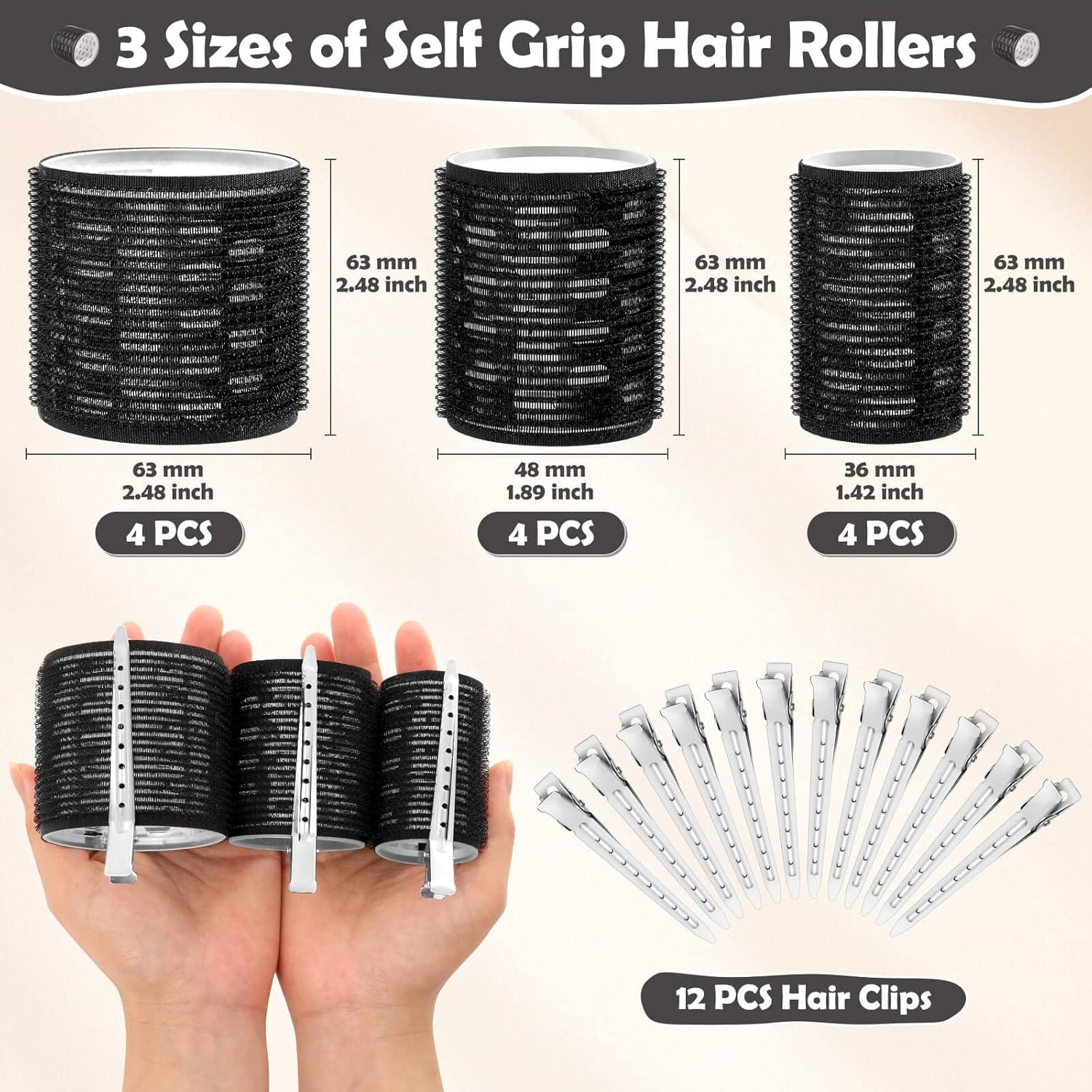 thermal rollers for hair, 24pcs jumbo rollers hair curlers with clips, large roller with 63mm 48mm 36mm self grip thermal hair roller for long medium short hairs volume thermal rollers for hair, 24pcs jumbo rollers hair curlers with clips, large roller with 63mm 48mm 36mm self grip thermal hair roller for long medium short hairs volume