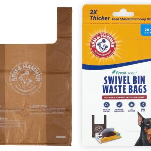 arm & hammer heavy duty pet waste bags for swivel bin & rake dog pooper scooper, 20 count refill bags (packaging may vary)