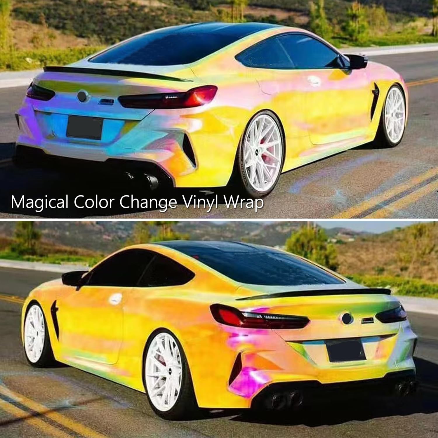 aumohall holographic rainbow pink car vinyl wrap chameleon color change high gloss self adhesive car vinyl film roll, 53.14'' x 19.68'' aumohall holographic rainbow pink car vinyl wrap chameleon color change high gloss self adhesive car vinyl film roll, 53.14'' x 19.68''