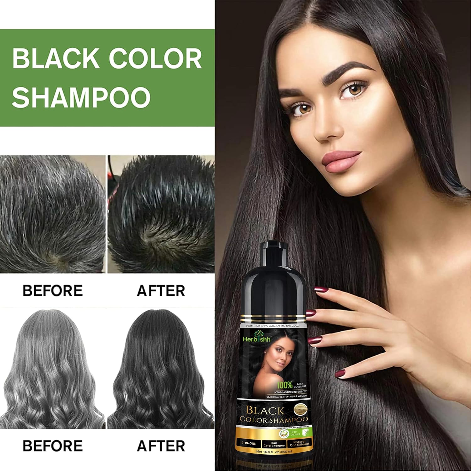 herbishh hair color shampoo for gray hair – magic hair dye shampoo – colors hair in minutes–long lasting–500 ml–3 in 1 color–ammonia free (black) herbishh hair color shampoo for gray hair – magic hair dye shampoo – colors hair in minutes–long lasting–500 ml–3 in 1 color–ammonia free (black)
