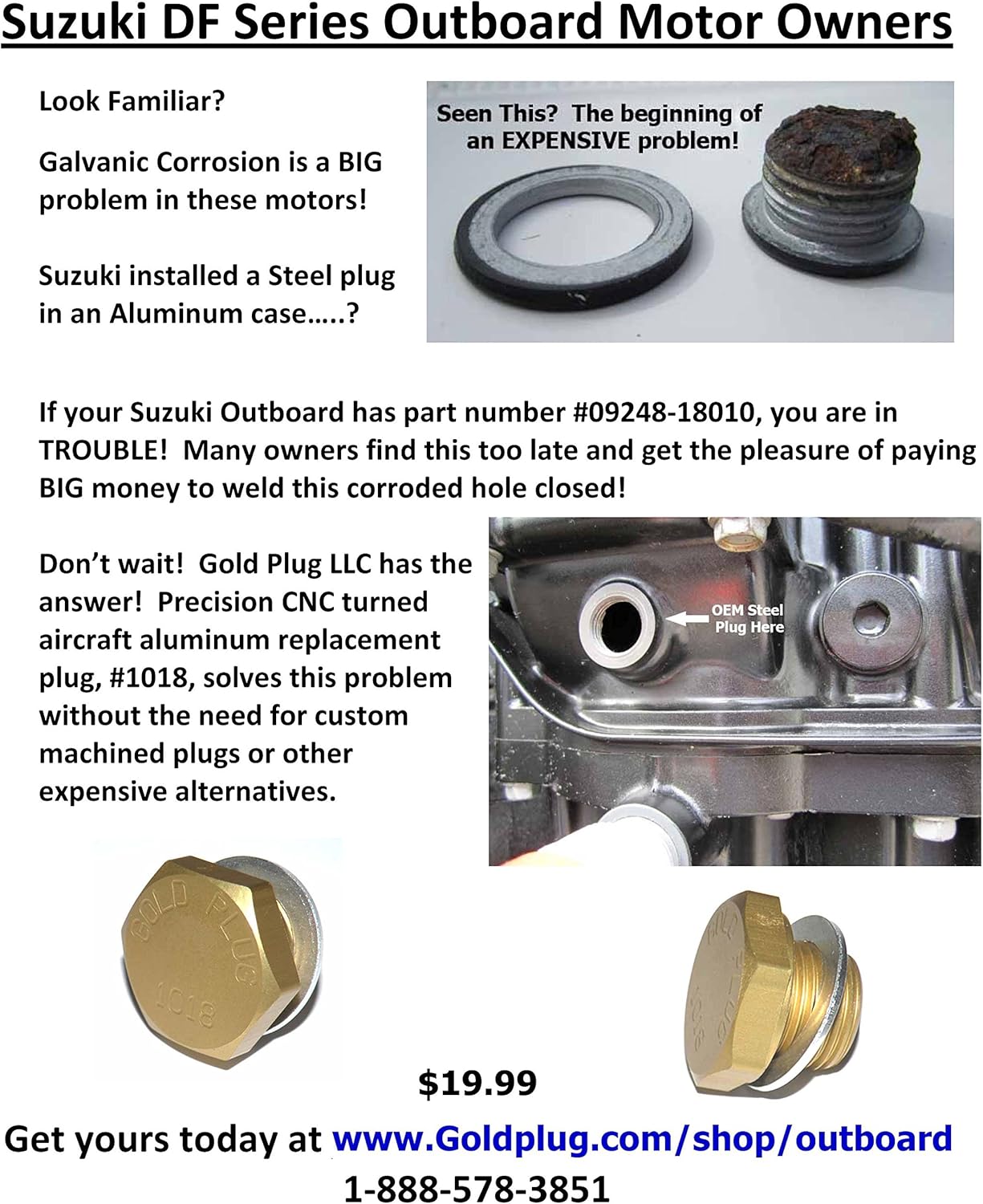 suzuki outboard exhaust plug aluminium corrosion fix replaces 09248 18010 suzuki outboard exhaust plug aluminium corrosion fix replaces 09248 18010