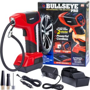 bullseye pro | with 3 nozzles and weather resistant storage bag | the genuine cordless, powerful & portable tyre inflator