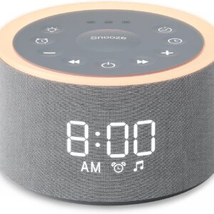 dreamegg sound machine alarm clock d1+ white noise machine with night light, 29 soothing sound, 6 wake up sound, 0 100% dimmable, 30 level volume, soonze, timer, alarm clock for baby, adult, bedroom