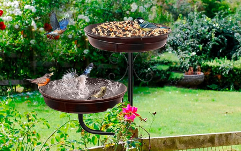 45 vintage metal bird bath & feeder