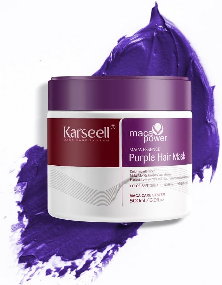 karseell purple hair mask professional neutralizes brass & yellow tones for blonde silver gray highlighted hair conditioning with argan oil and collagen, 500ml karseell purple hair mask professional neutralizes brass & yellow tones for blonde silver gray highlighted hair conditioning with argan oil and collagen, 500ml