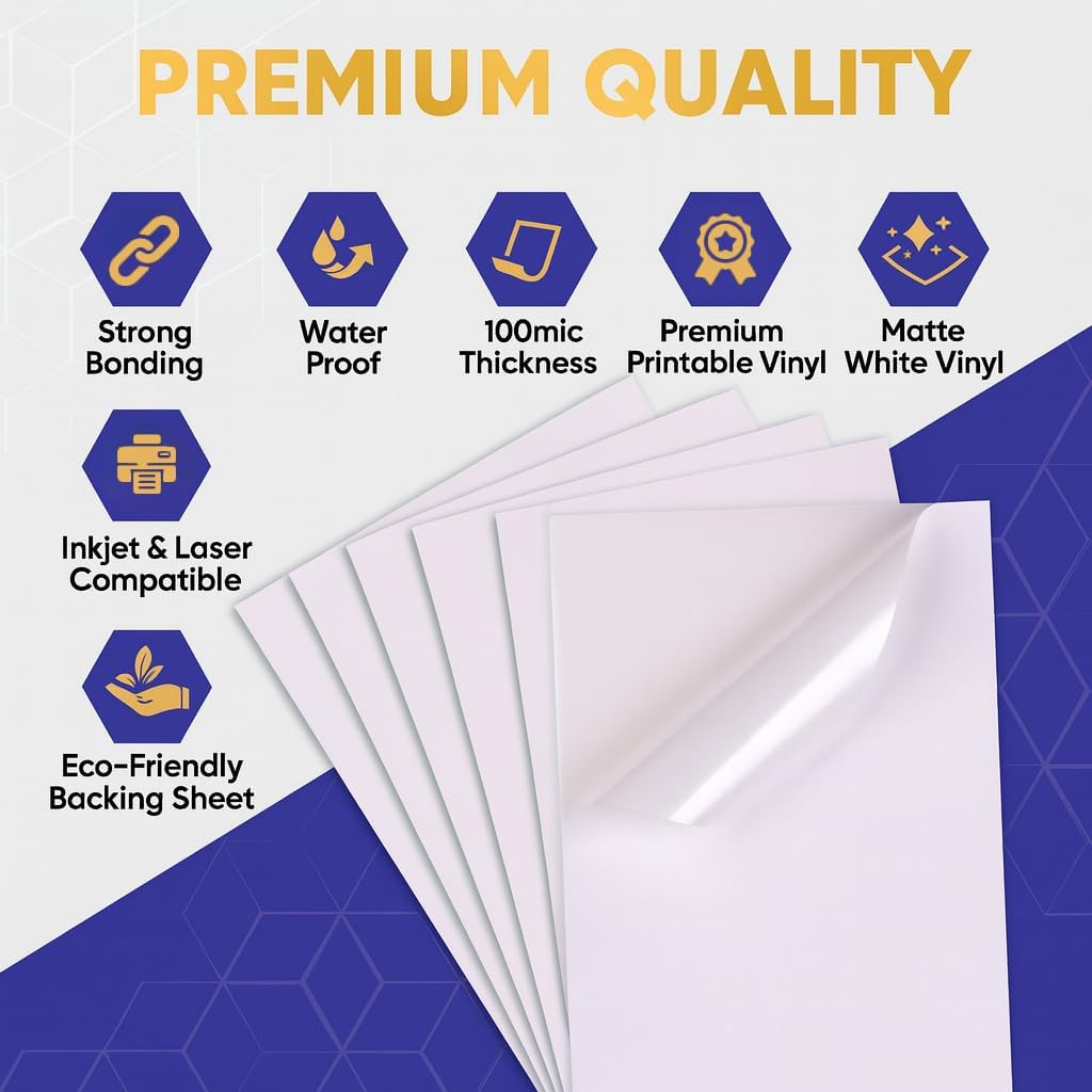 avarrix australia printable vinyl sticker paper for inkjet laser printer, matte white, 20 sheets, waterproof label stickers, printable vinyl sheets, tear resistant, quick dry vibrant colours, a4 size avarrix australia printable vinyl sticker paper for inkjet laser printer, matte white, 20 sheets, waterproof label stickers, printable vinyl sheets, tear resistant, quick dry vibrant colours, a4 size