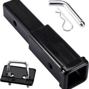 trailer hitch extender 7 inch extension length fits for 2 inch receiver tube with anti rattle stabilizer and 5/8 inch hitch pin clips 3500 lbs gtw